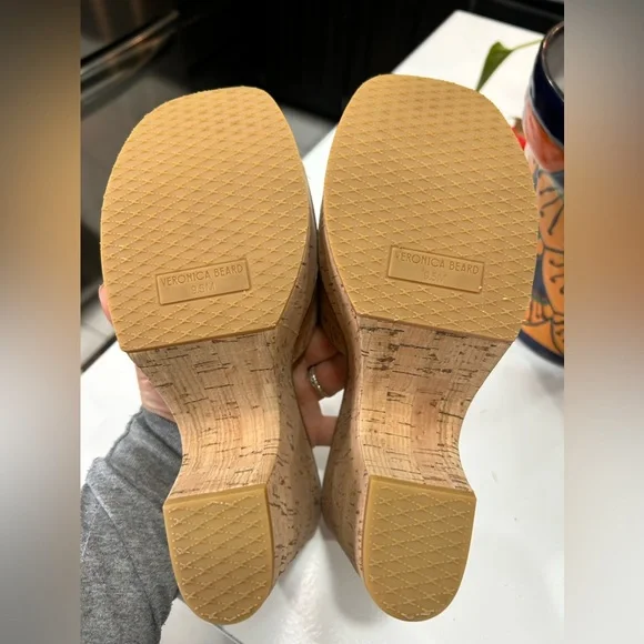 Veronica Beard Tan Cork Mules with Square Toe and Minimalist Design , Size 9.5 - Picture 7 of 8